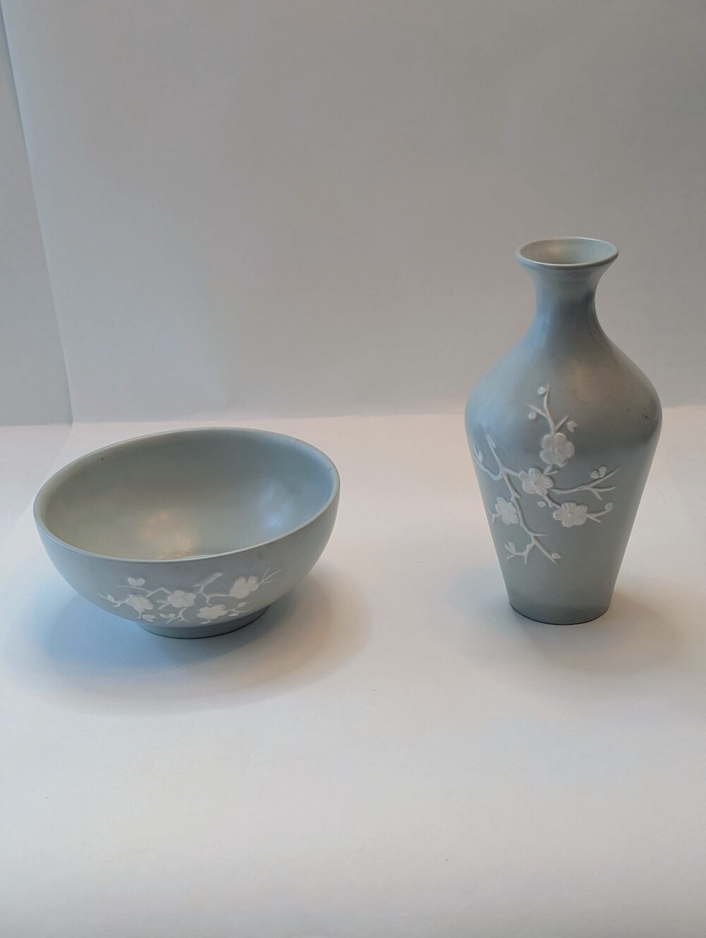 Pale Green Vintage Copeland Spode Vase And Bowl Set